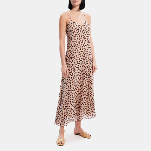 NWT Theory Asymmetrical Slip Dress in Leopard Print Silk size 10 - Picture 1 of 6